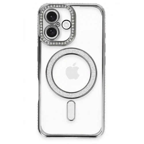 Mey İthalat®  iPhone 16 Plus Kılıf Joke Simli Magneticsafe Kılıf - Gri