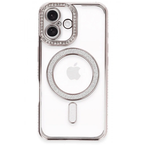 Mey İthalat®  iPhone 16 Plus Kılıf Joke Simli Magneticsafe Kılıf - Pembe