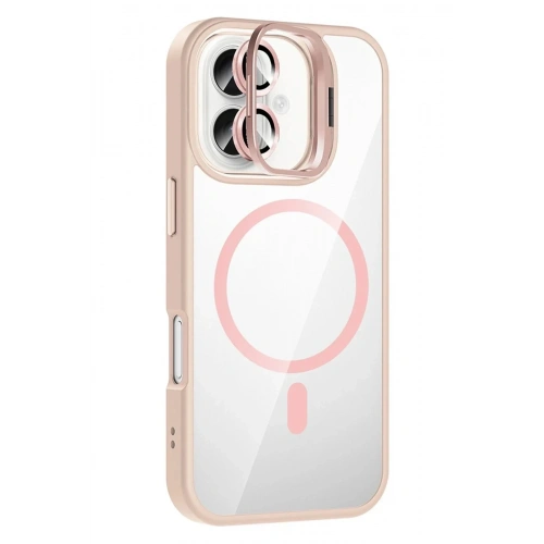 Mey İthalat®   iPhone 16 Plus Remim Lensli Magsafe Standlı Kapak - Pembe