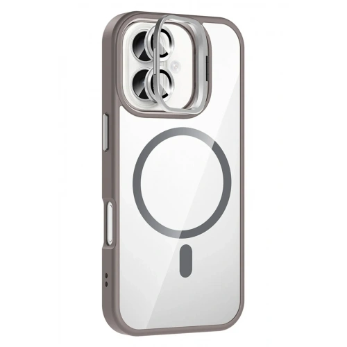 Mey İthalat®   iPhone 16 Plus Remim Lensli Magsafe Standlı Kapak - Titan Gri
