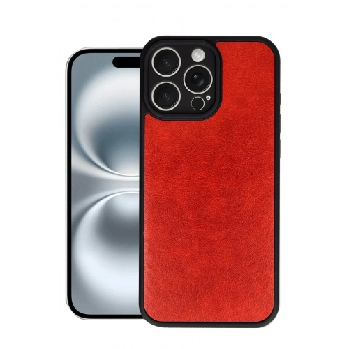 Mey İthalat®  iPhone 16 Pro Kılıf Aras Deri Kapak - Kırmızı