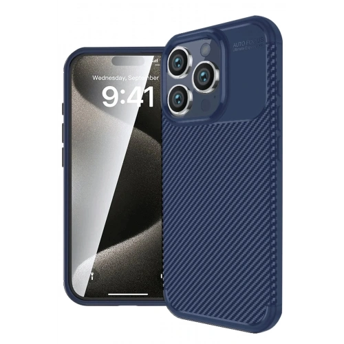 Mey İthalat®  iPhone 16 Pro Kılıf Auto Focus Karbon Kapak - Lacivert
