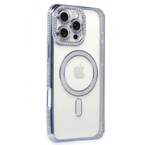 Mey İthalat®  iPhone 16 Pro Kılıf Joke Simli Magneticsafe Kılıf - Mavi