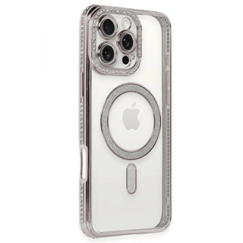 Mey İthalat®  iPhone 16 Pro Kılıf Joke Simli Magneticsafe Kılıf - Pembe