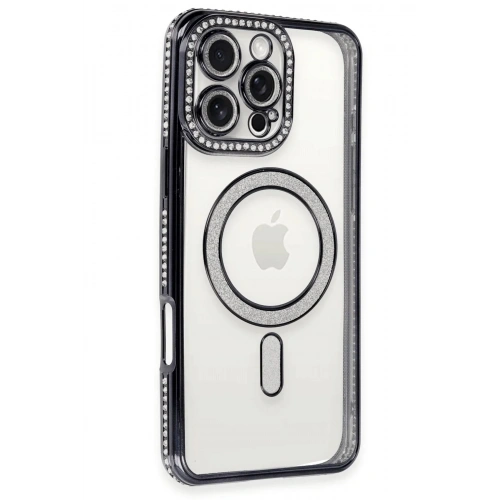 Mey İthalat®  iPhone 16 Pro Kılıf Joke Simli Magneticsafe Kılıf - Siyah