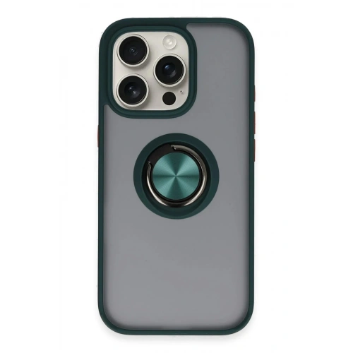 Mey İthalat®  iPhone 16 Pro Kılıf Montreal Yüzüklü Silikon Kapak - Yeşil