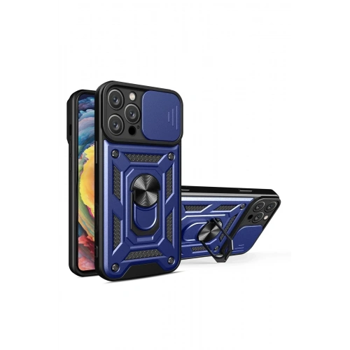 Mey İthalat®  iPhone 16 Pro Kılıf Pars Lens Yüzüklü Silikon - Lacivert