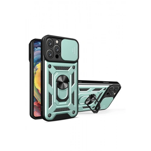 Mey İthalat®  iPhone 16 Pro Kılıf Pars Lens Yüzüklü Silikon - Yeşil