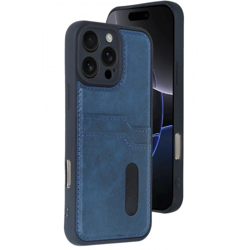 Mey İthalat®  iPhone 16 Pro Kılıf Sara Kartvizitli Deri Kılıf - Lacivert