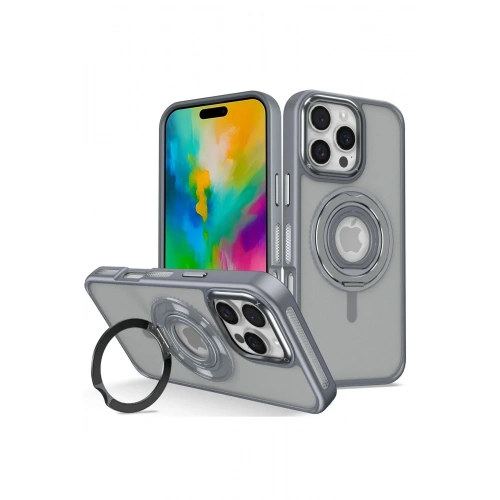 Mey İthalat®  iPhone 16 Pro Max Banza Magsafe Standlı Kapak - Titan Gri