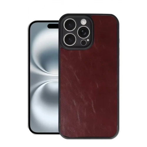 Mey İthalat®   iPhone 16 Pro Max Kılıf Aras Deri Kapak - Bordo