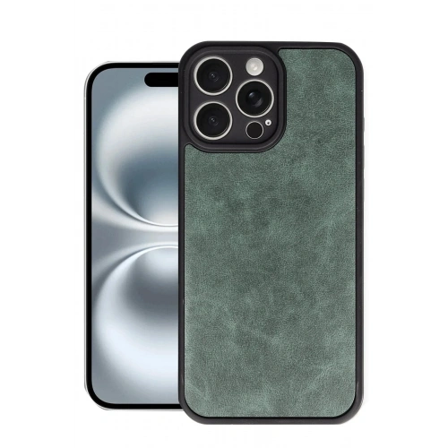 Mey İthalat®  iPhone 16 Pro Max Kılıf Aras Deri Kapak - Koyu Yeşil