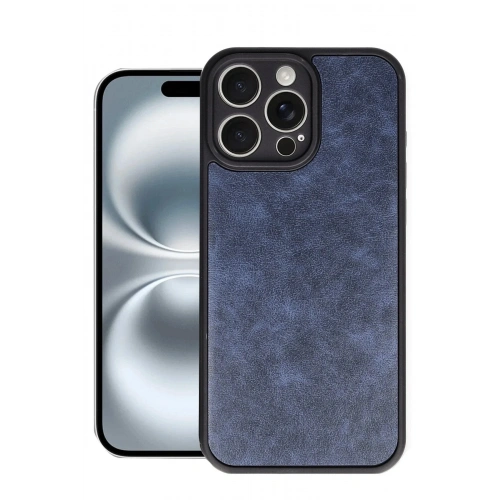 Mey İthalat®  iPhone 16 Pro Max Kılıf Aras Deri Kapak - Lacivert