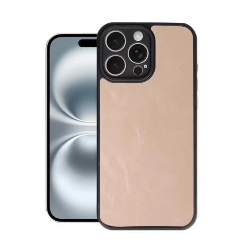 Mey İthalat®   iPhone 16 Pro Max Kılıf Aras Deri Kapak - Pudra