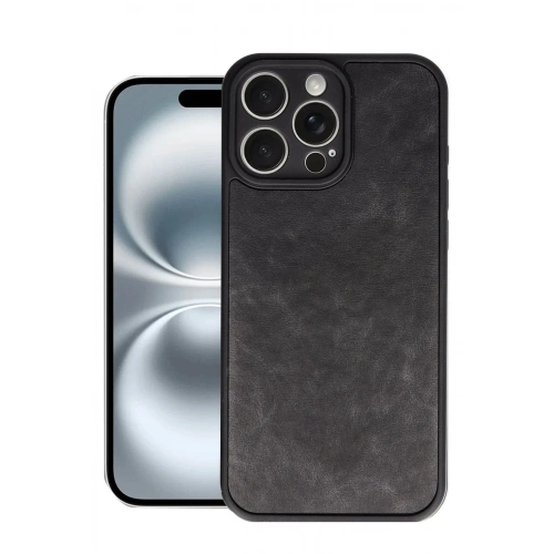 Mey İthalat®  iPhone 16 Pro Max Kılıf Aras Deri Kapak - Siyah