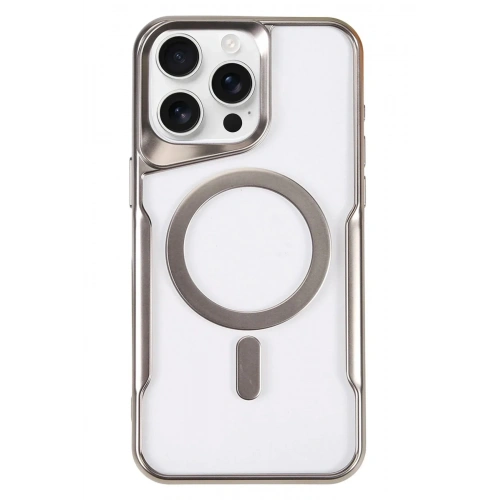 Mey İthalat®  iPhone 16 Pro Max Kılıf Boyi Magsafe Silikon Kapak - Gümüş