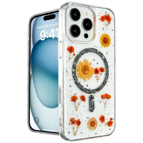 Mey İthalat®  iPhone 16 Pro Max Kılıf Daisy Simli Magsafe Kapak - Siyah