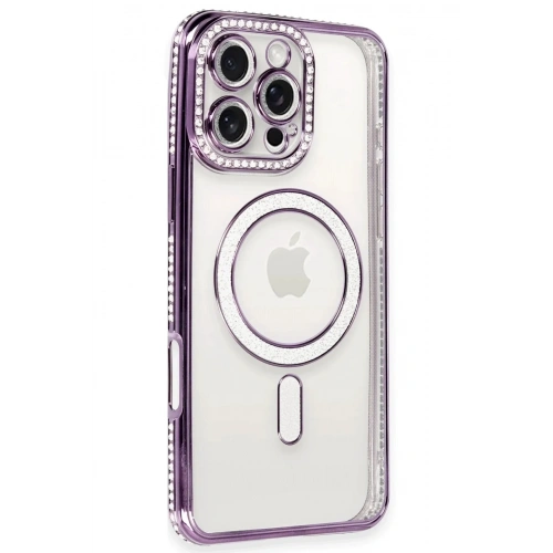Mey İthalat®  iPhone 16 Pro Max Kılıf Joke Simli Magneticsafe Kılıf - Derin Mor