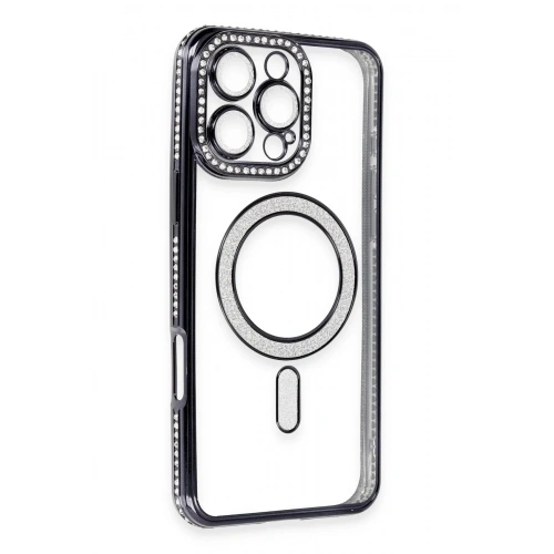 Mey İthalat®  iPhone 16 Pro Max Kılıf Joke Simli Magneticsafe Kılıf - Gri