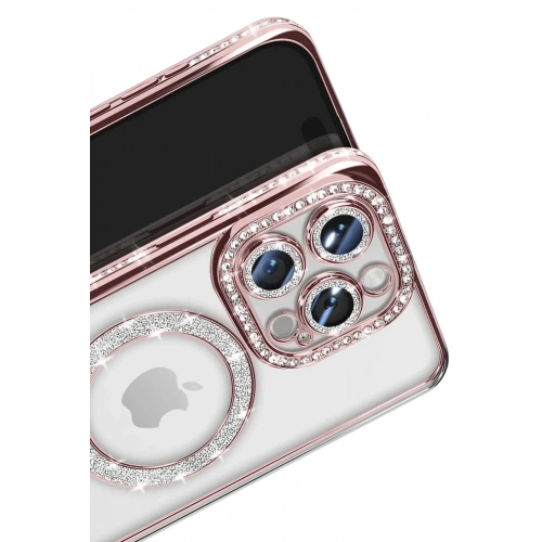 Mey İthalat®  iPhone 16 Pro Max Kılıf Joke Simli Magneticsafe Kılıf - Pembe
