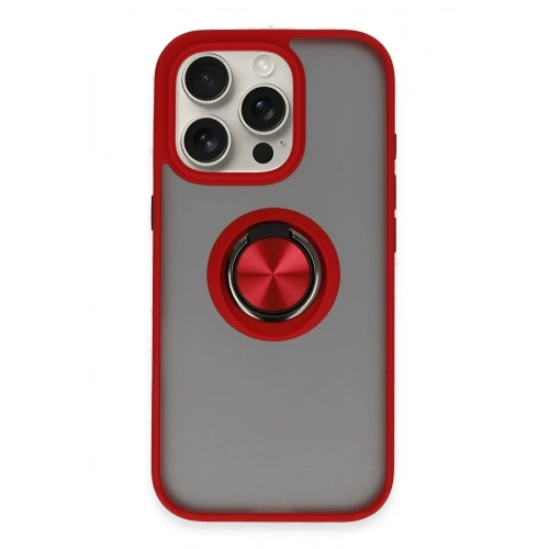 Mey İthalat®  iPhone 16 Pro Max Kılıf Montreal Yüzüklü Silikon Kapak - Kırmızı