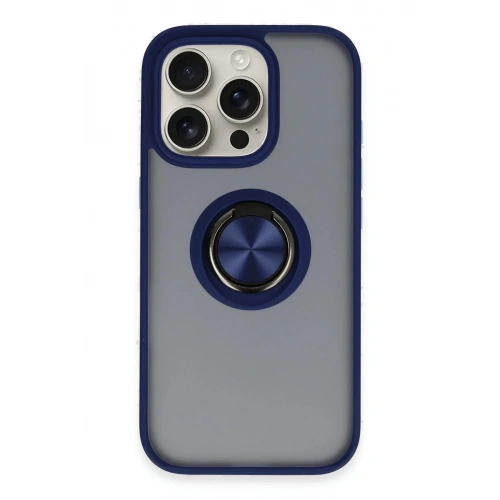 Mey İthalat®  iPhone 16 Pro Max Kılıf Montreal Yüzüklü Silikon Kapak - Lacivert