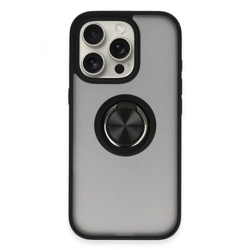Mey İthalat®  iPhone 16 Pro Max Kılıf Montreal Yüzüklü Silikon Kapak - Siyah