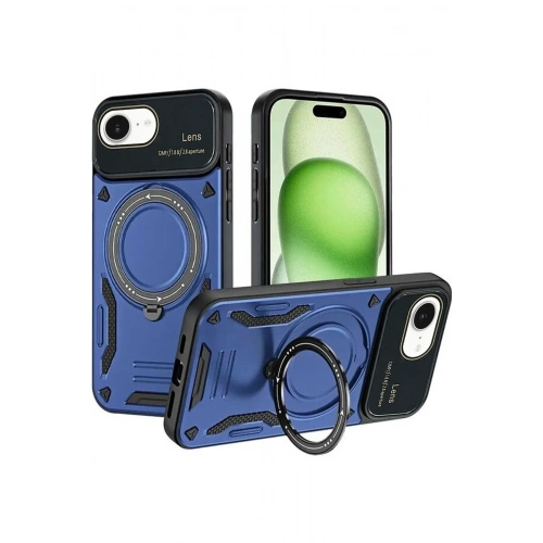 Mey İthalat®  iPhone 16E Kılıf Joy Lens Standlı Kapak - Lacivert