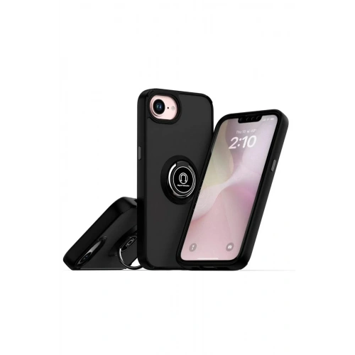 Mey İthalat®  iPhone 16E Kılıf Montreal Yüzüklü Silikon Kapak - Siyah