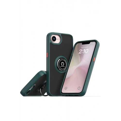 Mey İthalat®  iPhone 16E Kılıf Montreal Yüzüklü Silikon Kapak - Yeşil