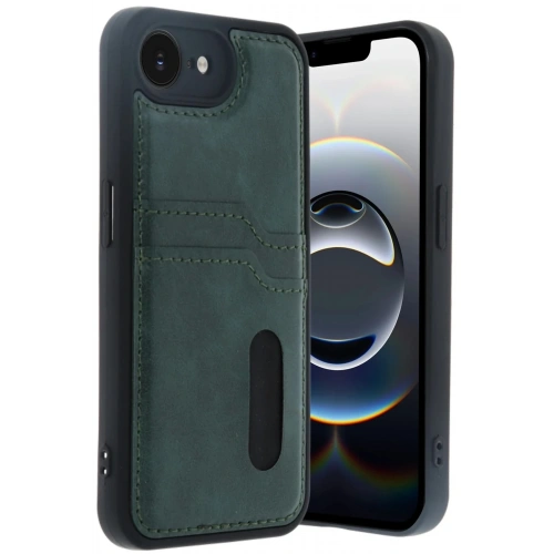 Mey İthalat®  iPhone 16E Kılıf Sara Kartvizitli Deri Kılıf - Koyu Yeşil
