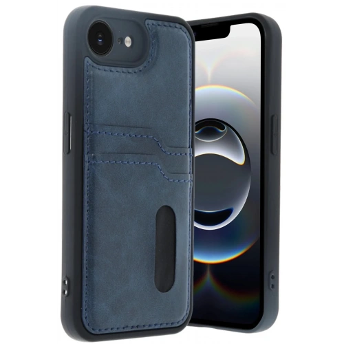 Mey İthalat®  iPhone 16E Kılıf Sara Kartvizitli Deri Kılıf - Lacivert
