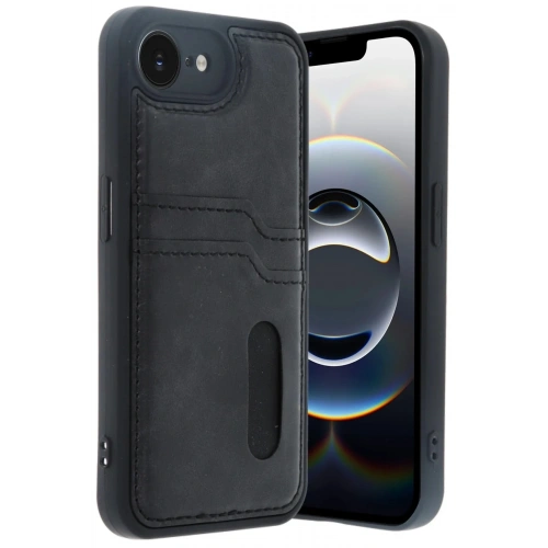 Mey İthalat®  iPhone 16E Kılıf Sara Kartvizitli Deri Kılıf - Siyah