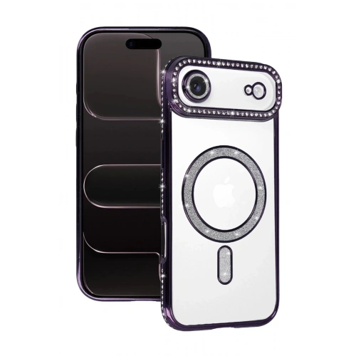 Mey İthalat®   iPhone 17 Air Joke Simli Magneticsafe Kılıf - Derin Mor