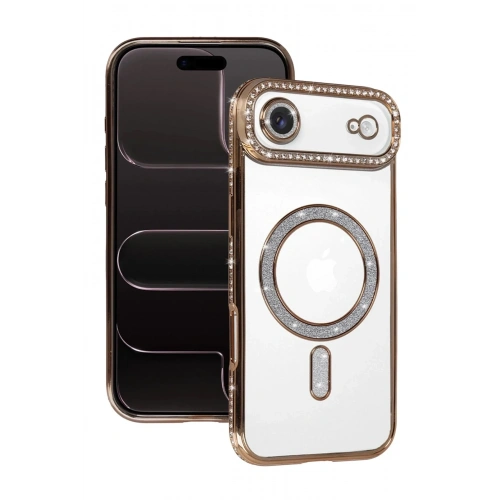 Mey İthalat®   iPhone 17 Air Joke Simli Magneticsafe Kılıf - Gold