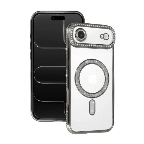 Mey İthalat®   iPhone 17 Air Joke Simli Magneticsafe Kılıf - Gümüş