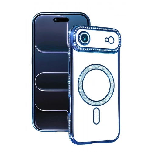 Mey İthalat®   iPhone 17 Air Joke Simli Magneticsafe Kılıf - Mavi