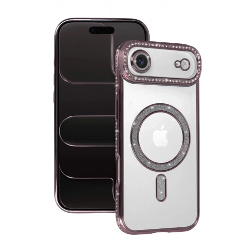 Mey İthalat®   iPhone 17 Air Joke Simli Magneticsafe Kılıf - Pembe