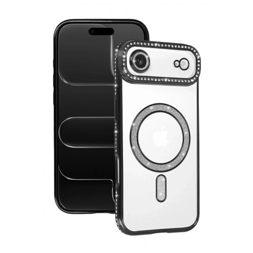 Mey İthalat®   iPhone 17 Air Joke Simli Magneticsafe Kılıf - Siyah
