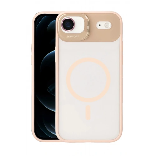 Mey İthalat®   iPhone 17 Air Remim Lensli Magsafe Standlı Kapak - Pembe