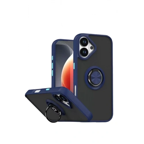 Mey İthalat®   iPhone 17 Montreal Yüzüklü Silikon Kapak - Lacivert