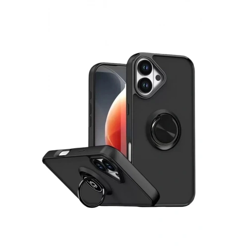 Mey İthalat®   iPhone 17 Montreal Yüzüklü Silikon Kapak - Siyah