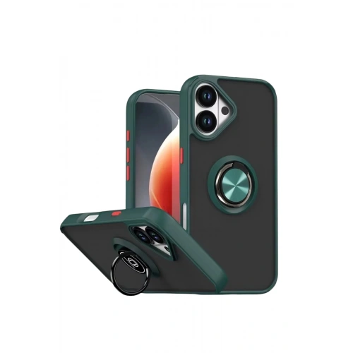 Mey İthalat®   iPhone 17 Montreal Yüzüklü Silikon Kapak - Yeşil