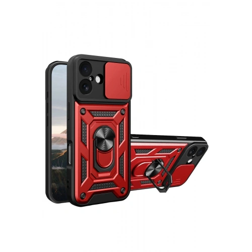 Mey İthalat®   iPhone 17 Pars Lens Yüzüklü Silikon - Kırmızı