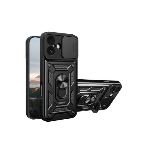 Mey İthalat®   iPhone 17 Pars Lens Yüzüklü Silikon - Siyah