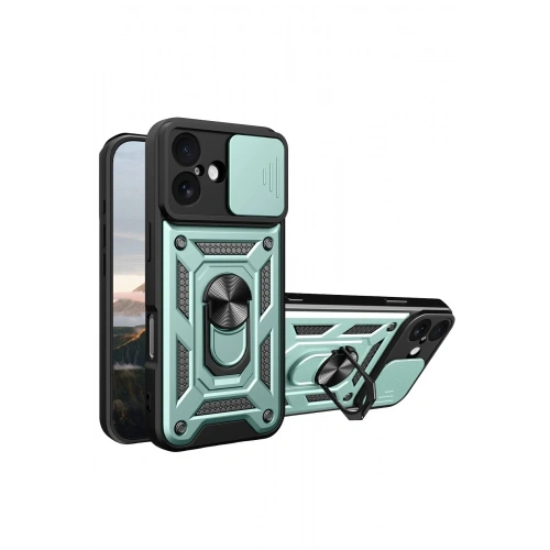Mey İthalat®   iPhone 17 Pars Lens Yüzüklü Silikon - Yeşil