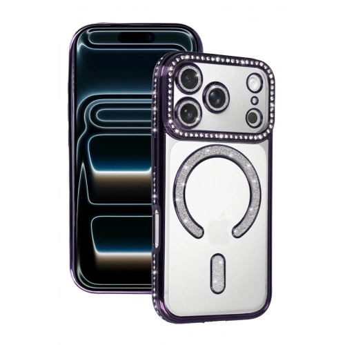 Mey İthalat®   iPhone 17 Pro Joke Simli Magneticsafe Kılıf - Derin Mor