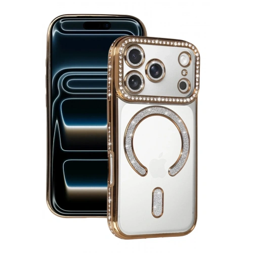 Mey İthalat®   iPhone 17 Pro Joke Simli Magneticsafe Kılıf - Gold