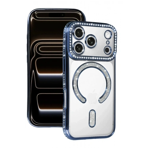 Mey İthalat®   iPhone 17 Pro Joke Simli Magneticsafe Kılıf - Mavi