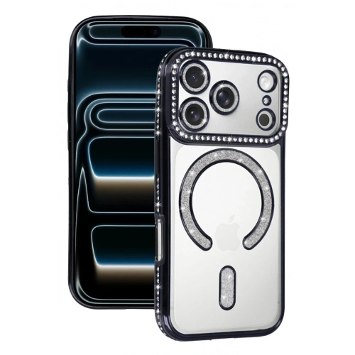 Mey İthalat®   iPhone 17 Pro Joke Simli Magneticsafe Kılıf - Siyah